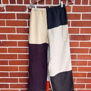 Urban Renewal Cream and Black Joggers with Modern Color-Block Design